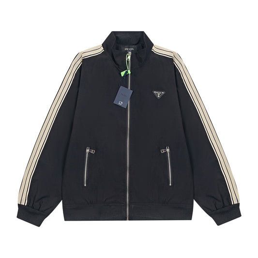 Stand-up collar jacket with metal logo jacket