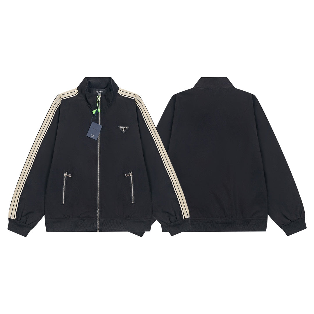 Stand-up collar jacket with metal logo jacket