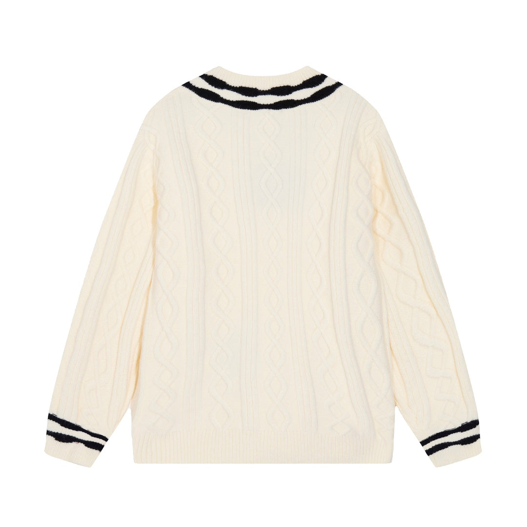 L's striped striped V-neck sweater sweatshirt