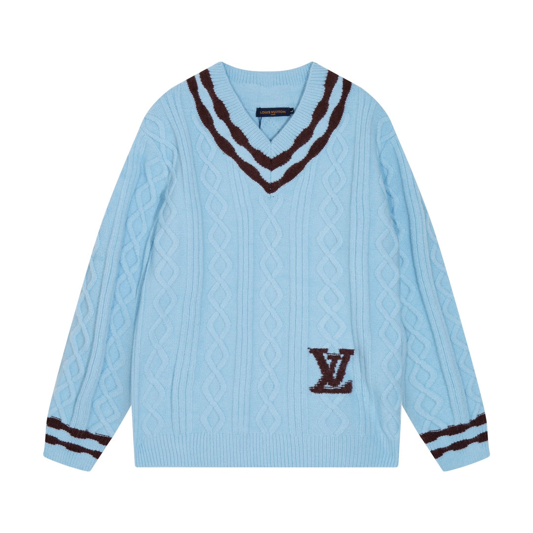 L's striped striped V-neck sweater sweatshirt