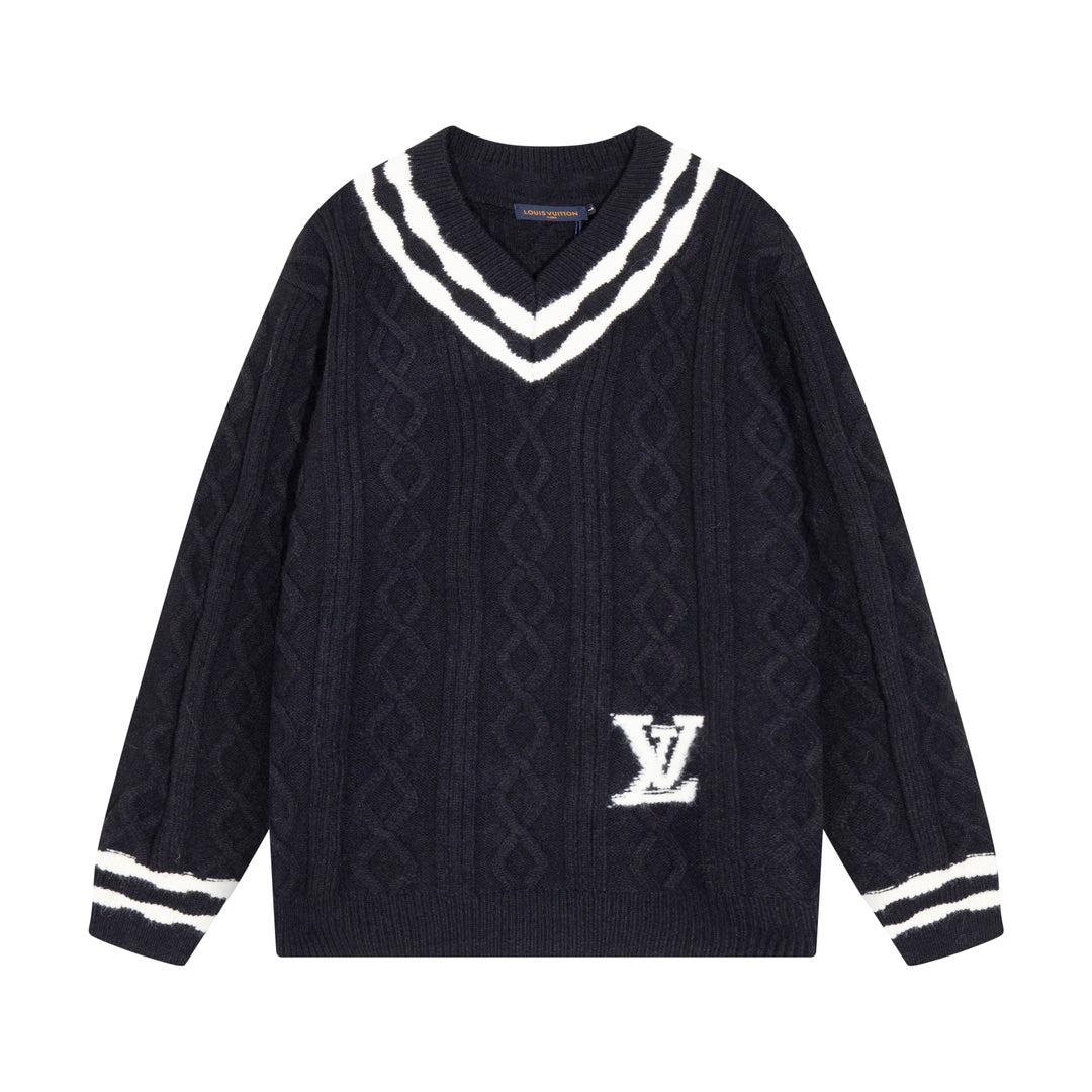 L's striped striped V-neck sweater sweatshirt