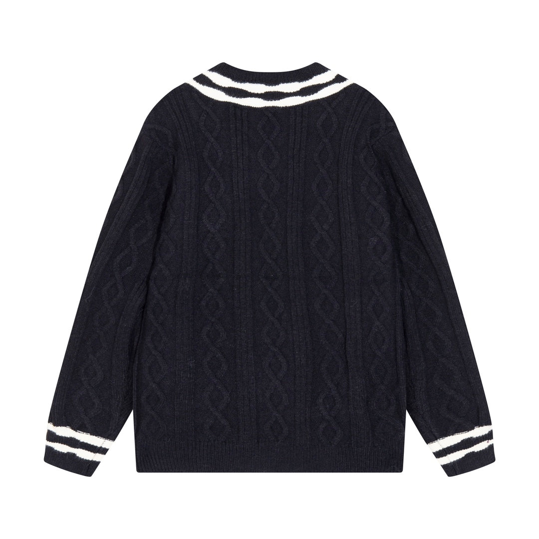 L's striped striped V-neck sweater sweatshirt