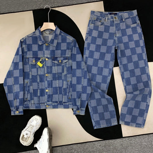 L's Classic Plaid Style Denim Suit