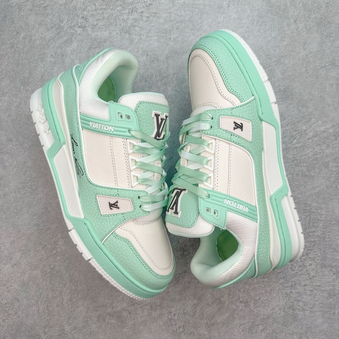 L's Light Green And White Pattern Sneakers