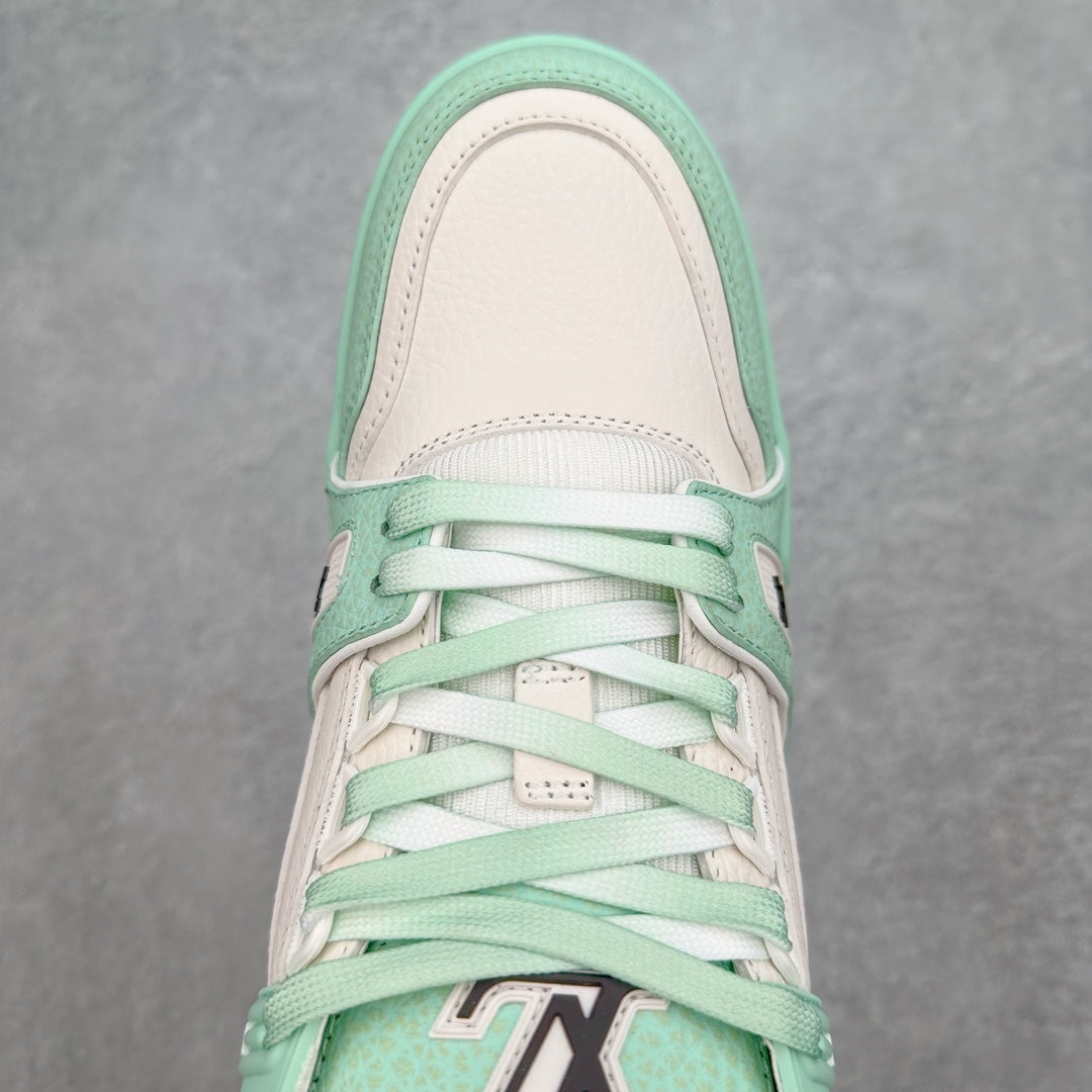 L's Light Green And White Pattern Sneakers