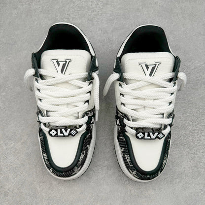 L's Black Logo And White Pattern Sneakers