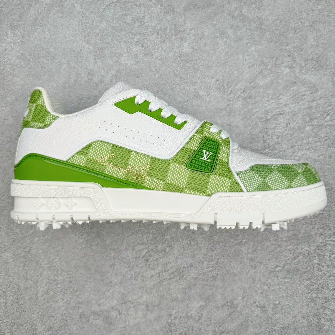 L's White Figure And Green Grid Sneakers