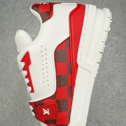 L's Red And Black Grid Leather Sneakers