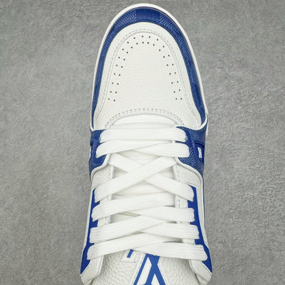 L's Blue Grid Figure Leather Sneakers