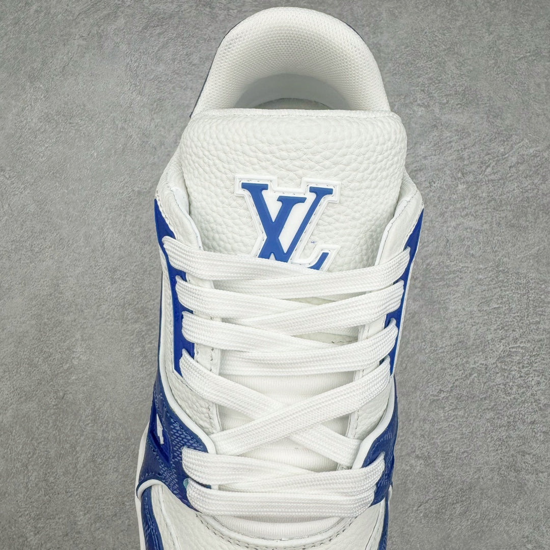 L's Blue Grid Figure Leather Sneakers