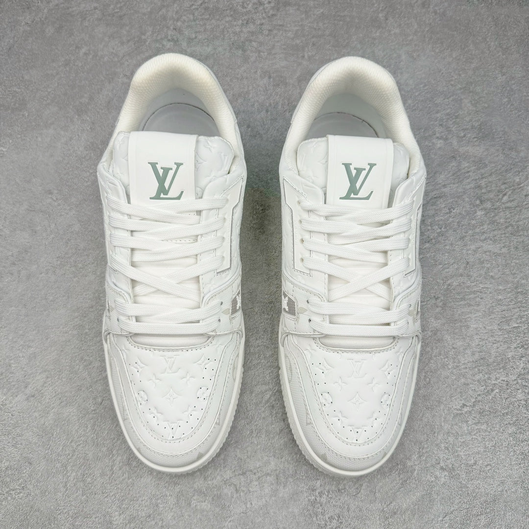 L's Pure White And Golden Logo Sneakers