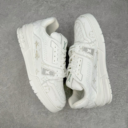 L's Pure White And Golden Logo Sneakers