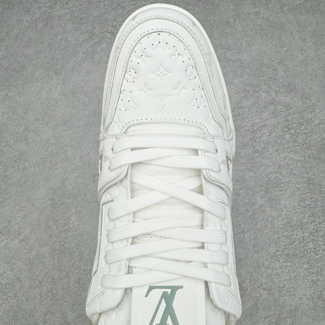 L's Pure White And Golden Logo Sneakers