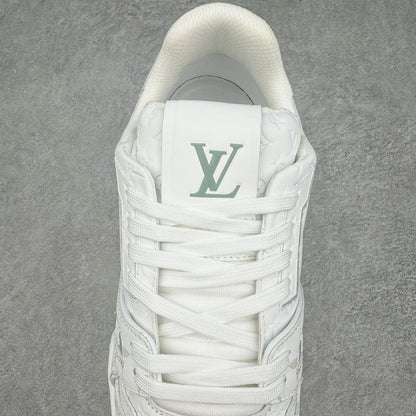 L's Pure White And Golden Logo Sneakers