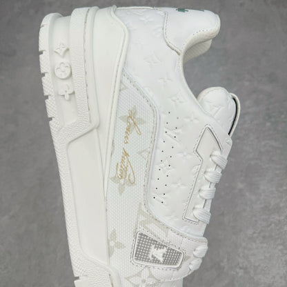 L's Pure White And Golden Logo Sneakers