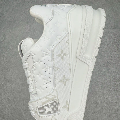 L's Pure White And Golden Logo Sneakers