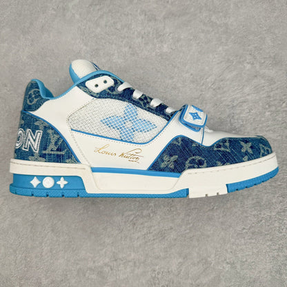 L's Blue And White Pattern Breathable Sneakers