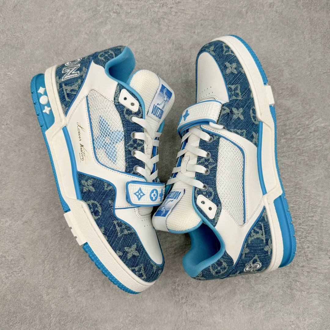 L's Blue And White Pattern Breathable Sneakers