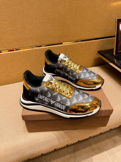 Lacquered gold high quality casual sneakers